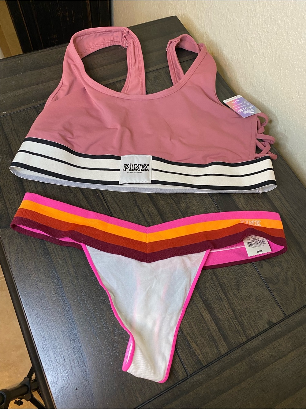 NWT Pink Victorias Secret sport bra and thong